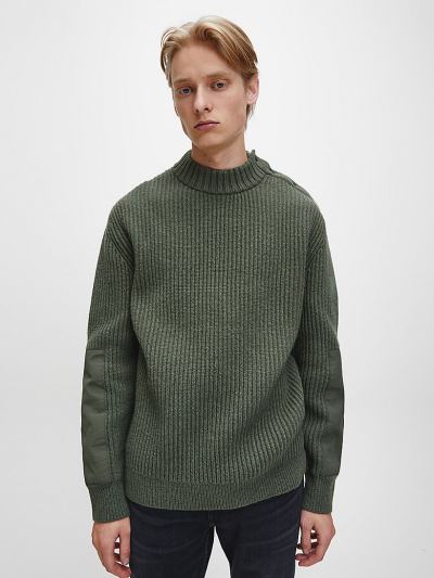 Calvin Klein Ruhák HU379021 | Calvin Klein Relaxed Material Mix Férfi Pulóver MélyOlivazöld